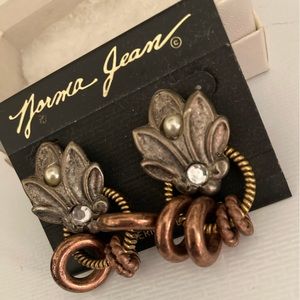 Mixed metal bronze/silver-tone clip on earrings